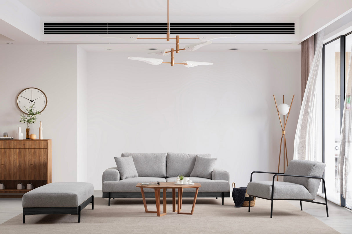 3-Sitzer Sofa Eti Grau - Schwarzes Holzgestell