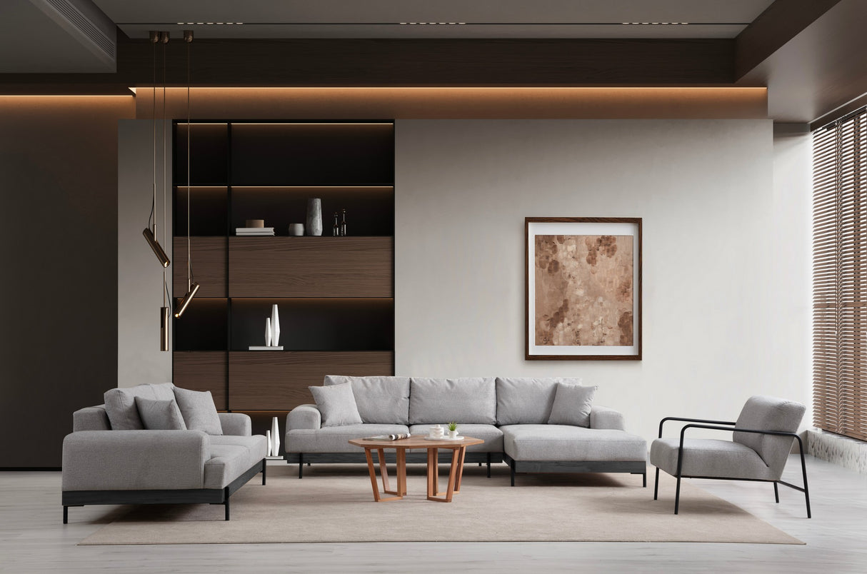 3-Sitzer Sofa Eti Grau - Schwarzes Holzgestell