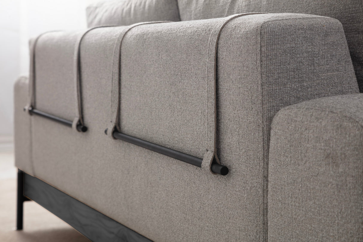 3-Sitzer Sofa Eti Grau - Schwarzes Holzgestell