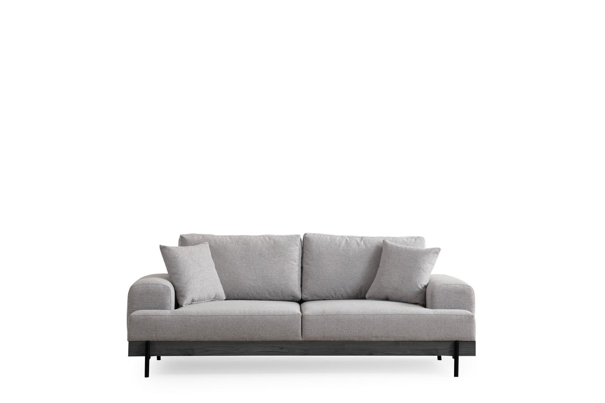 3-Sitzer Sofa Eti Grau - Schwarzes Holzgestell