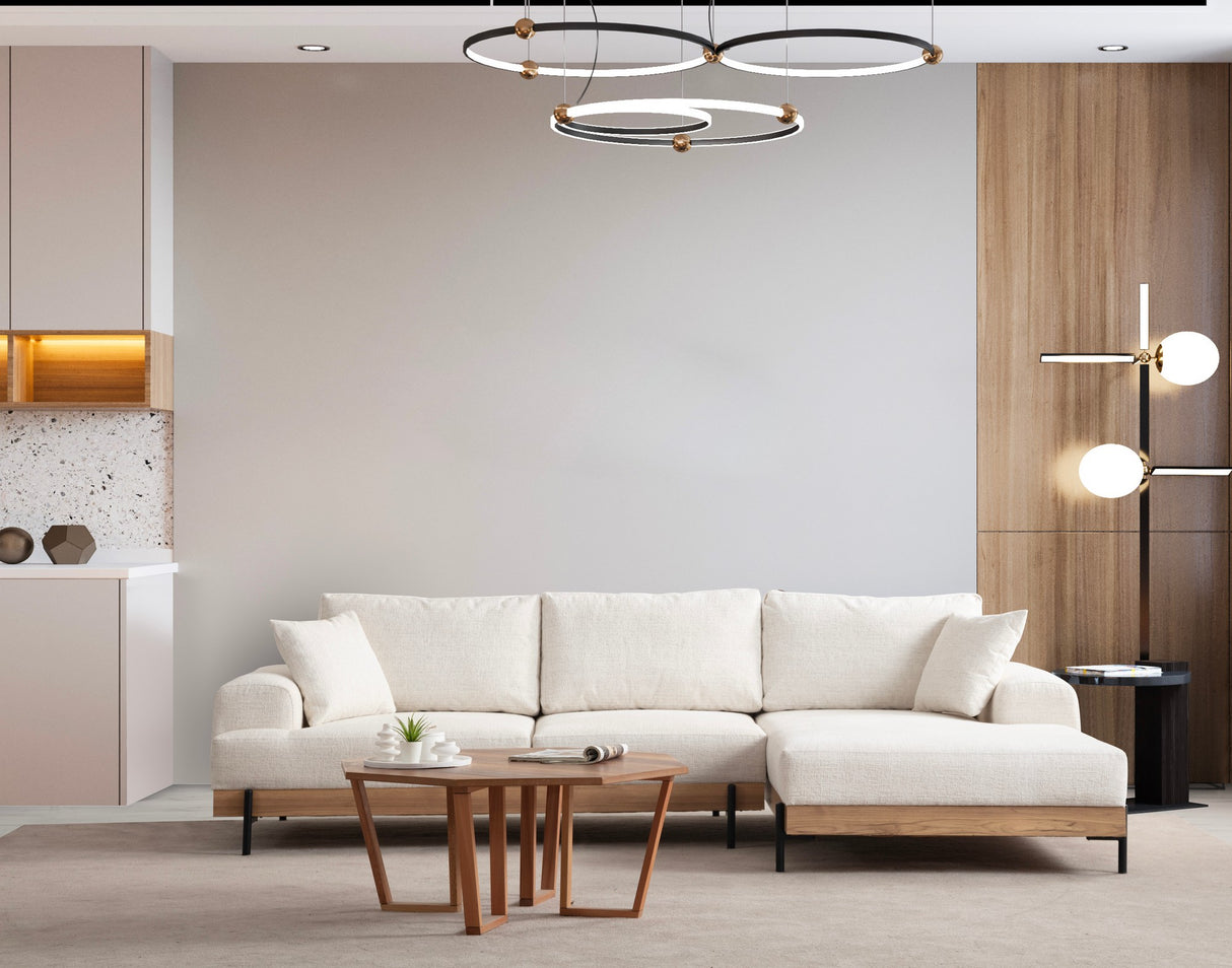 Moderne Ecksofa Rechts Eti Stoff Weiß - Holzrahmen
