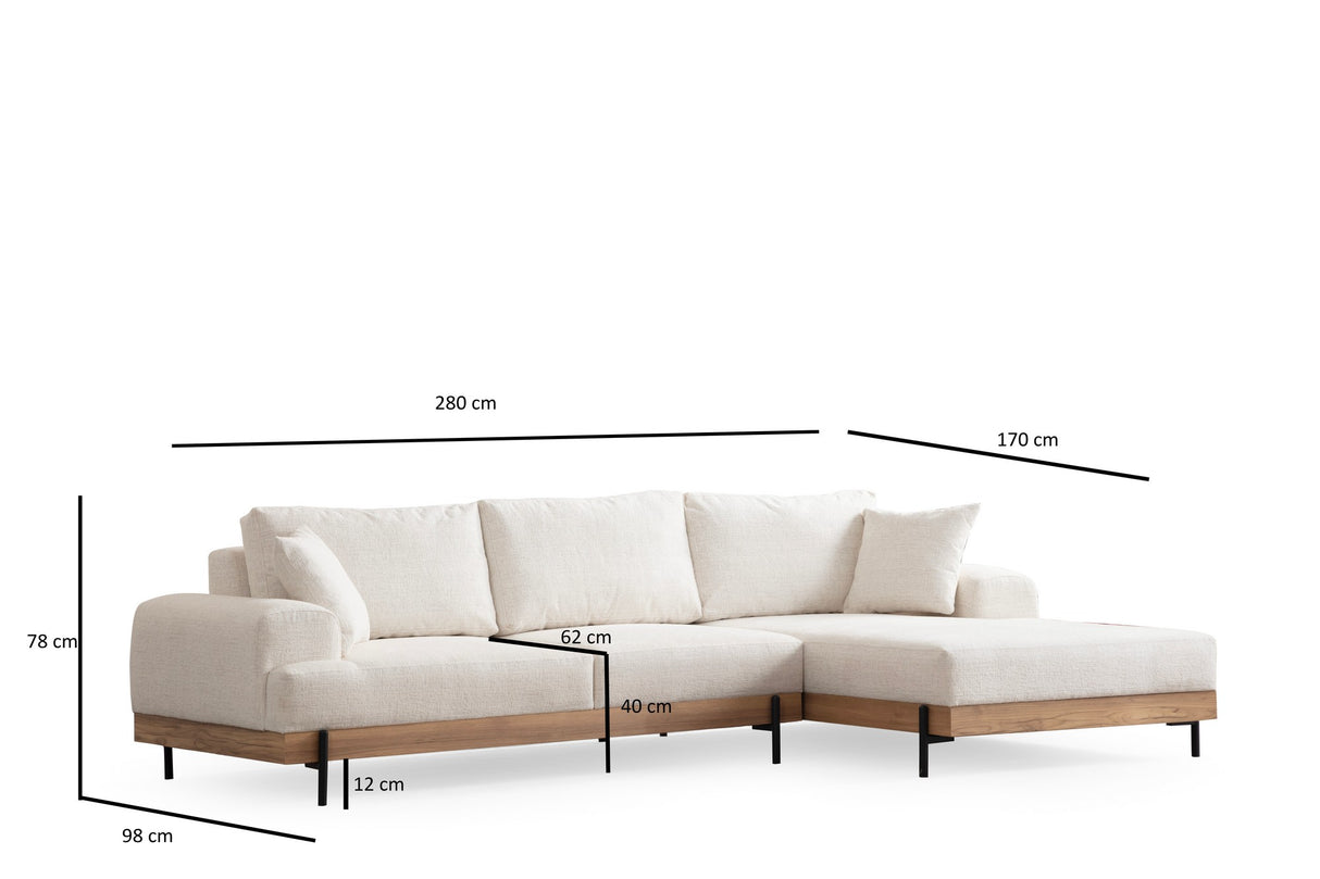Moderne Ecksofa Rechts Eti Stoff Weiß - Holzrahmen