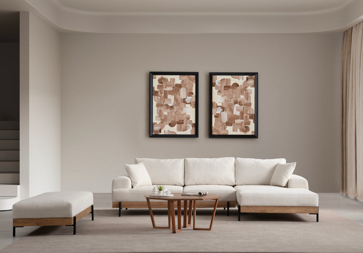 Moderne Ecksofa Rechts Eti Stoff Weiß - Holzrahmen