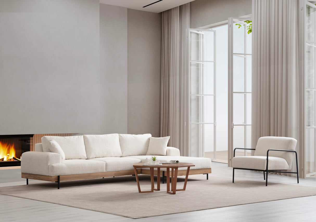 Moderne Ecksofa Rechts Eti Stoff Weiß - Holzrahmen