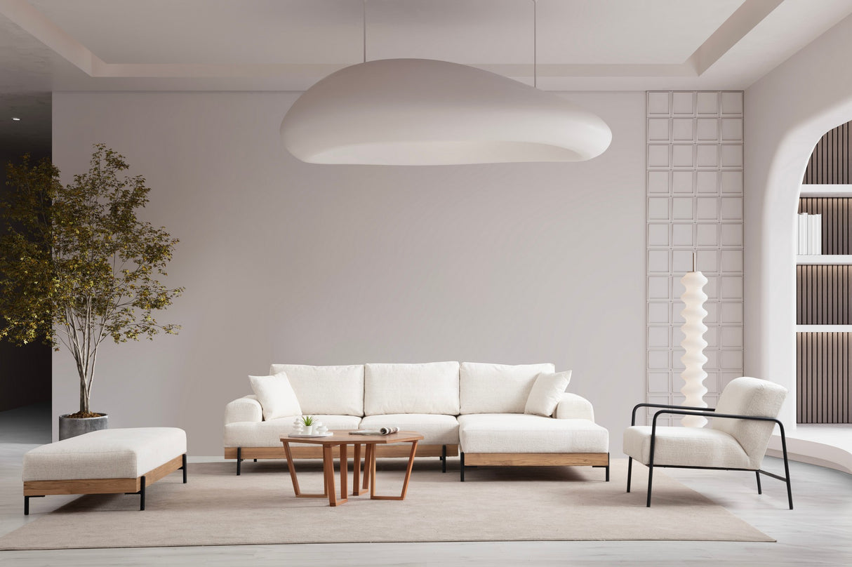 Moderne Ecksofa Rechts Eti Stoff Weiß - Holzrahmen