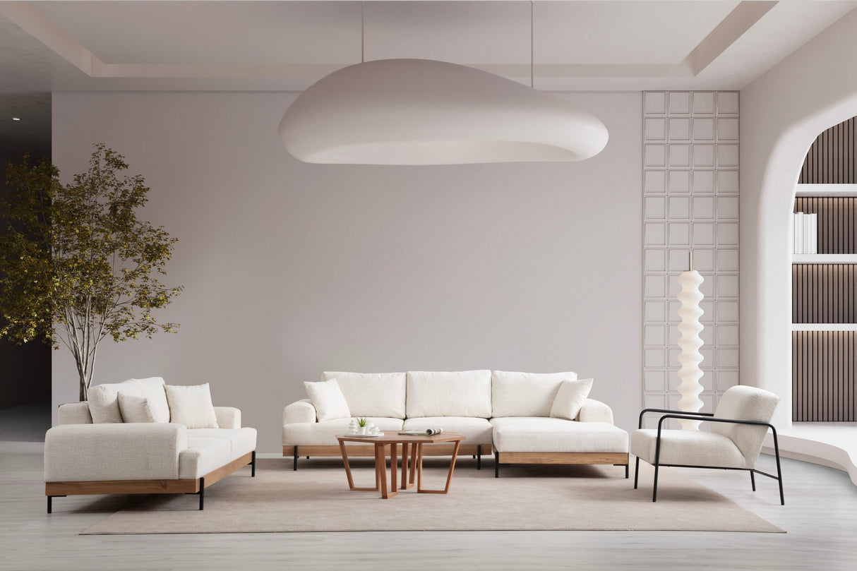 Moderne Ecksofa Rechts Eti Stoff Weiß - Holzrahmen