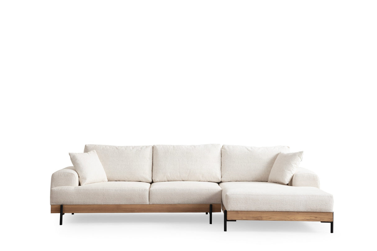 Moderne Ecksofa Rechts Eti Stoff Weiß - Holzrahmen