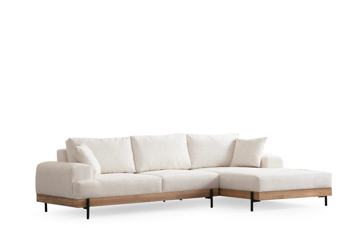 Moderne Ecksofa Rechts Eti Stoff Weiß - Holzrahmen