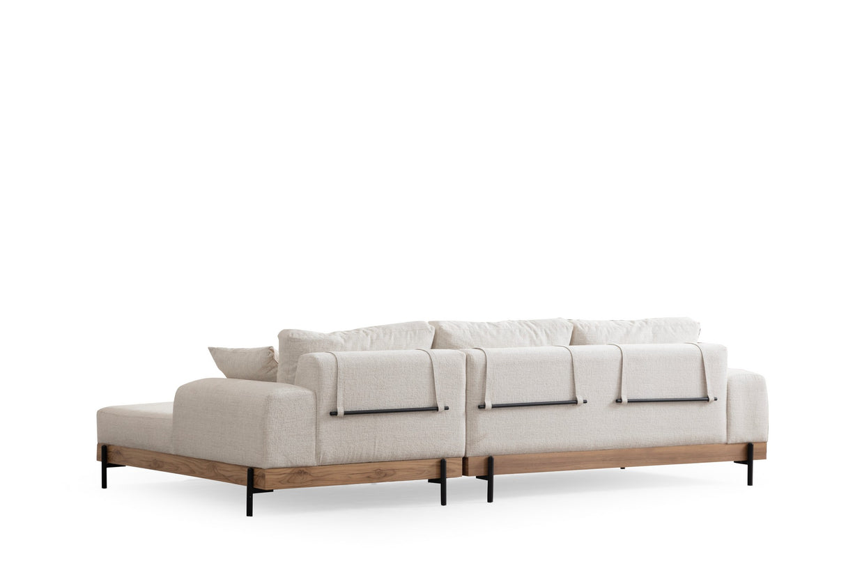 Moderne Ecksofa Rechts Eti Stoff Weiß - Holzrahmen