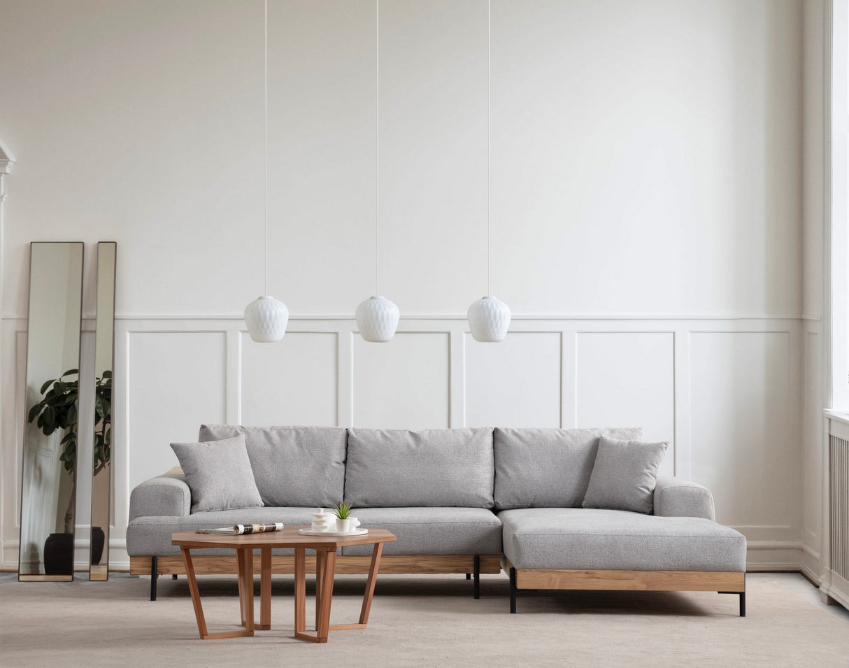 Moderne Ecksofa Rechts Eti Stoff Grau - Holzrahmen