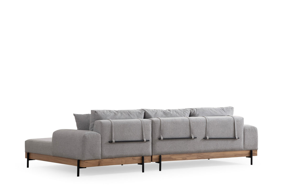 Moderne Ecksofa Rechts Eti Stoff Grau - Holzrahmen