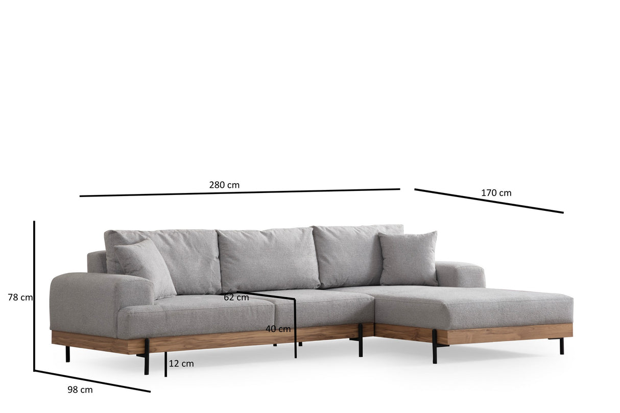 Moderne Ecksofa Rechts Eti Stoff Grau - Holzrahmen