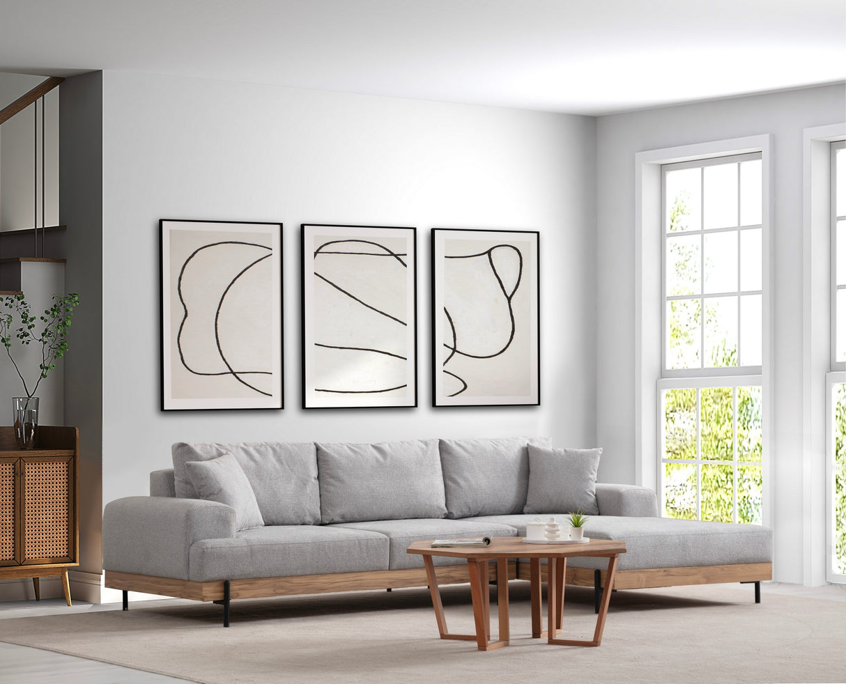 Moderne Ecksofa Rechts Eti Stoff Grau - Holzrahmen