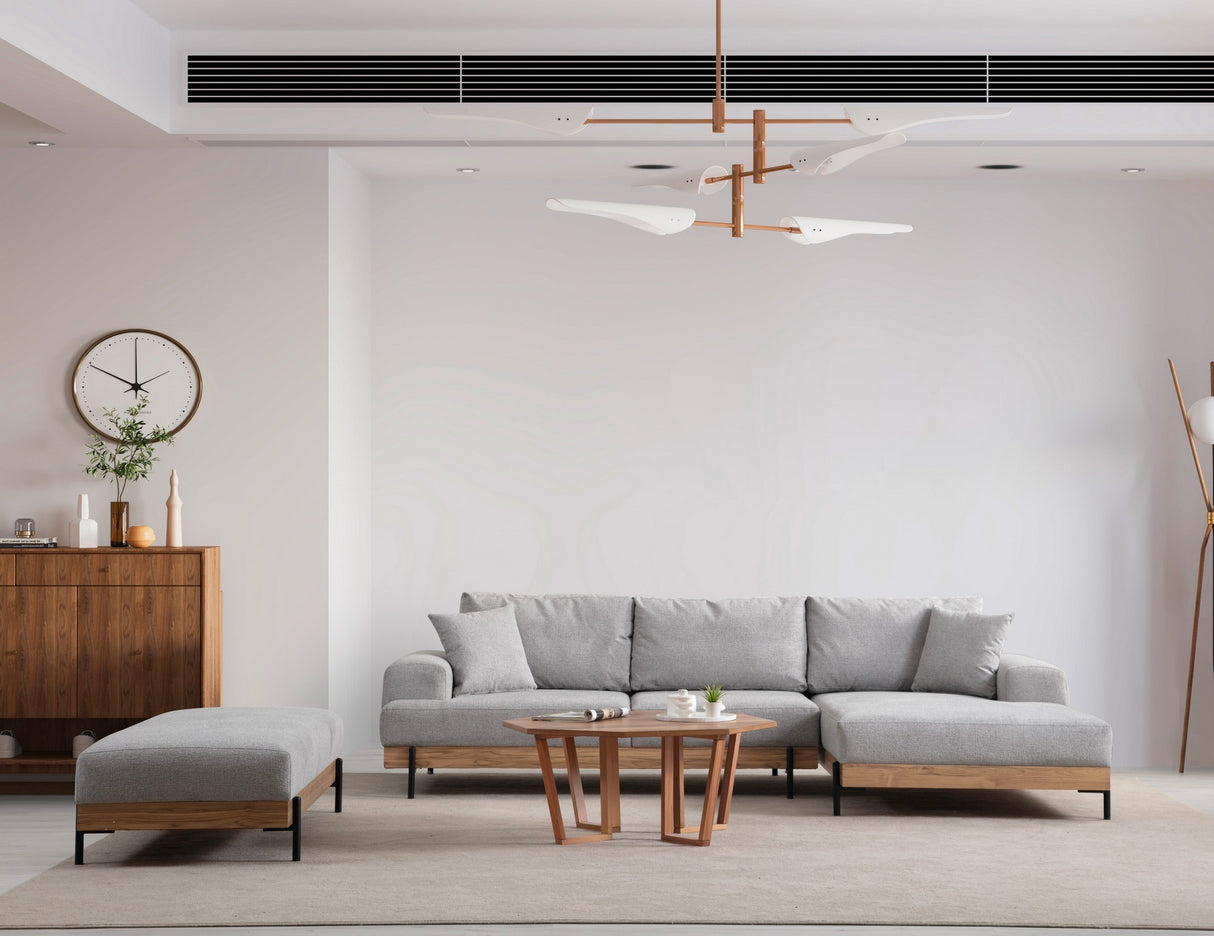 Moderne Ecksofa Rechts Eti Stoff Grau - Holzrahmen