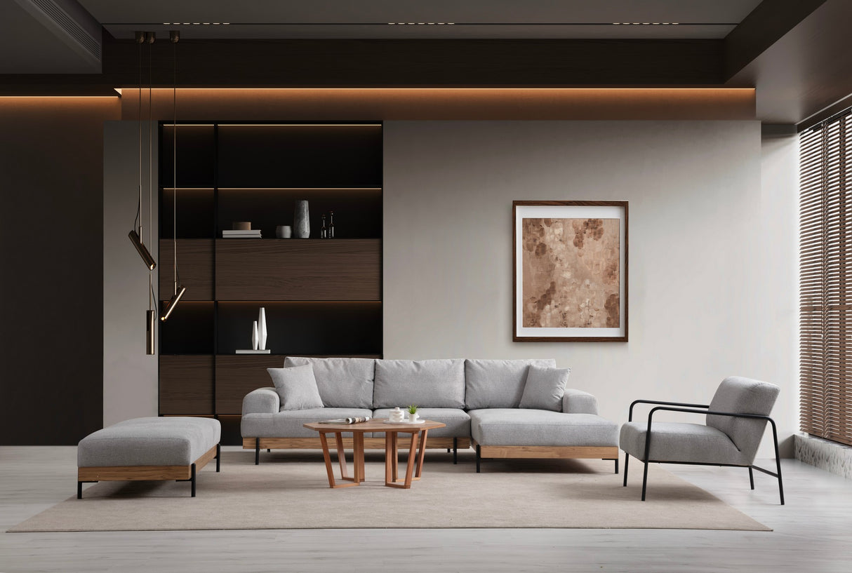 Moderne Ecksofa Rechts Eti Stoff Grau - Holzrahmen