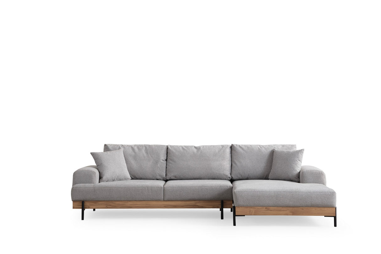 Moderne Ecksofa Rechts Eti Stoff Grau - Holzrahmen