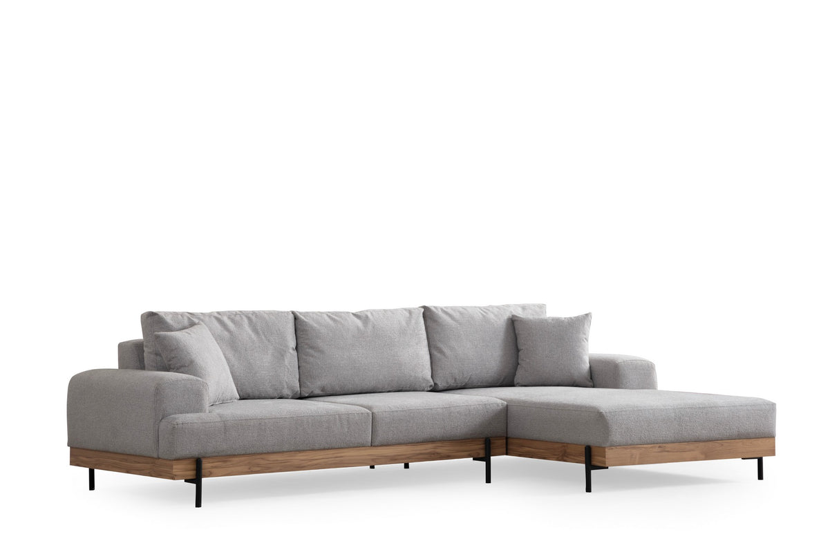 Moderne Ecksofa Rechts Eti Stoff Grau - Holzrahmen