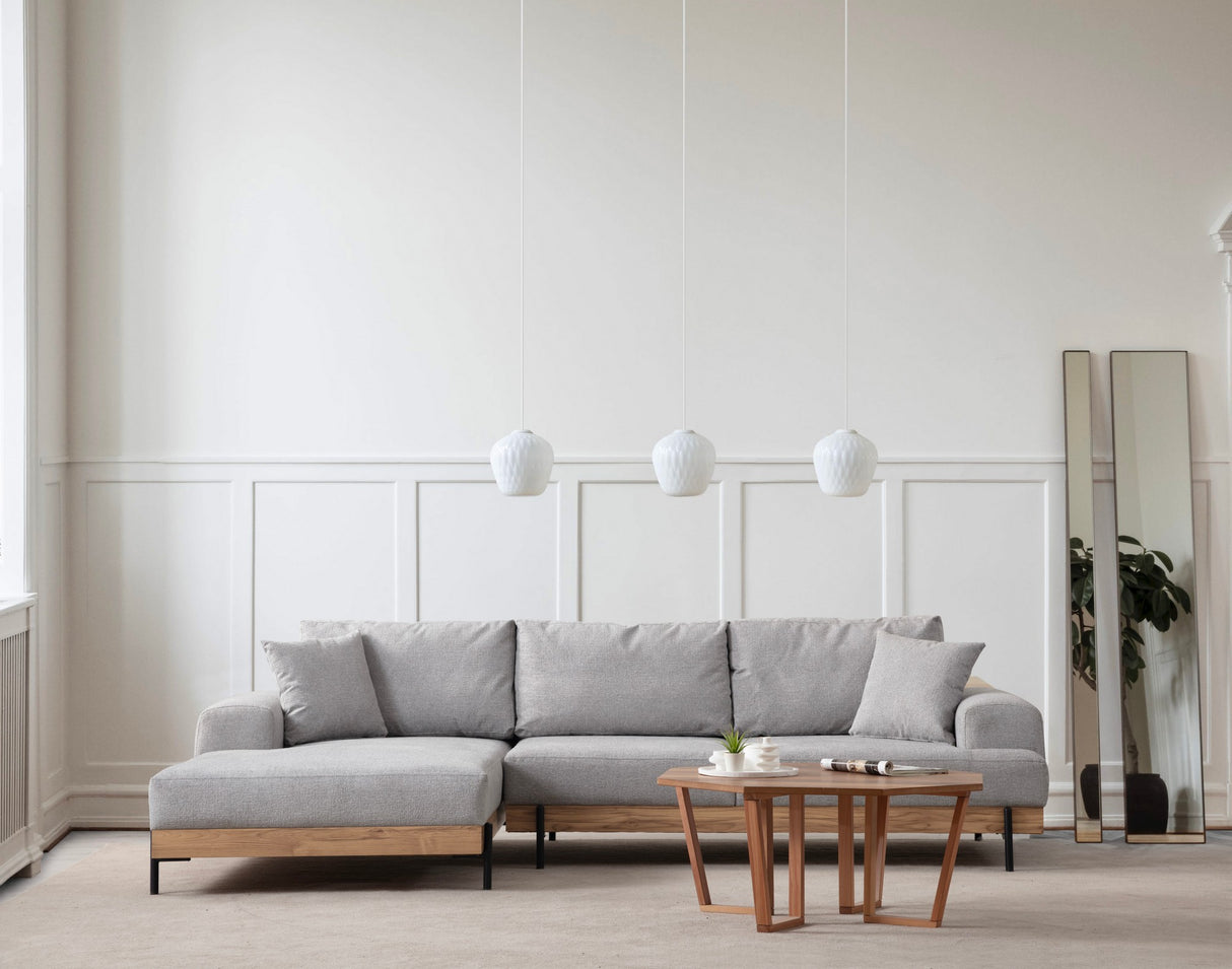 Moderne Ecksofa Links Eti Stoff Grau - Holzrahmen