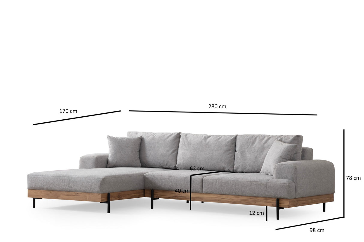 Moderne Ecksofa Links Eti Stoff Grau - Holzrahmen