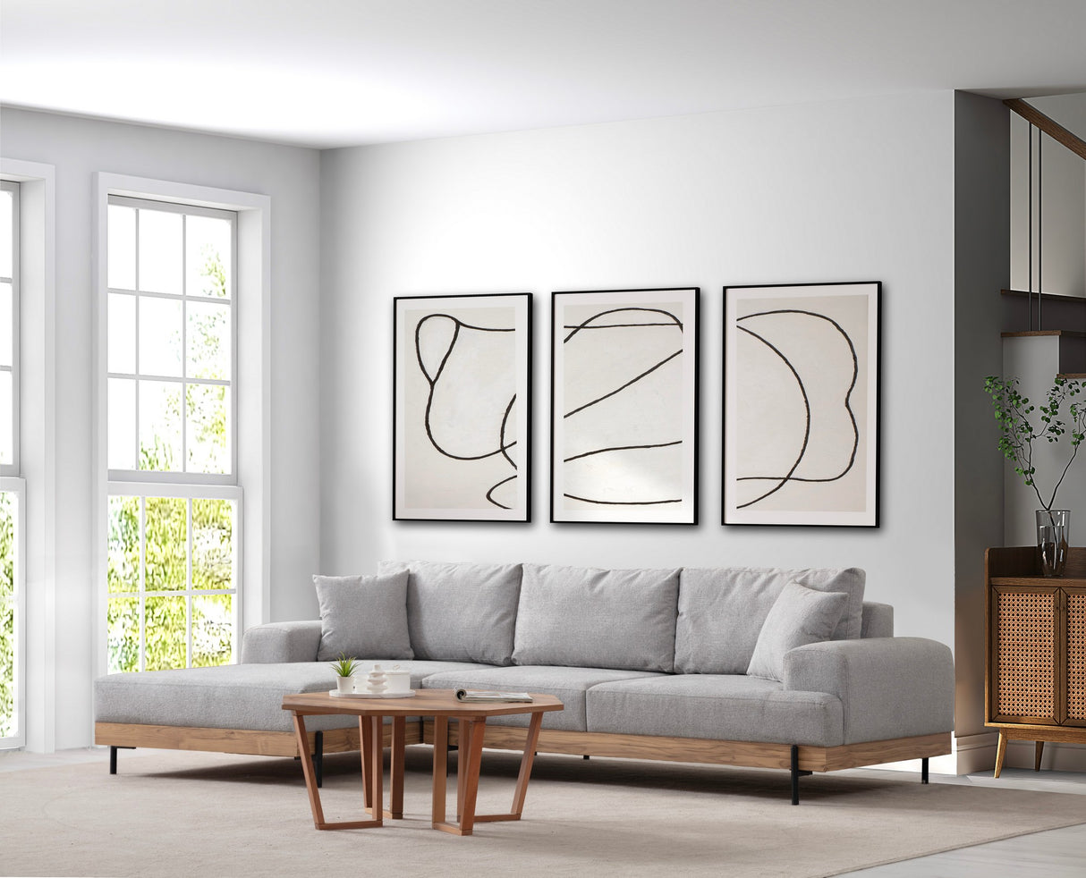Moderne Ecksofa Links Eti Stoff Grau - Holzrahmen