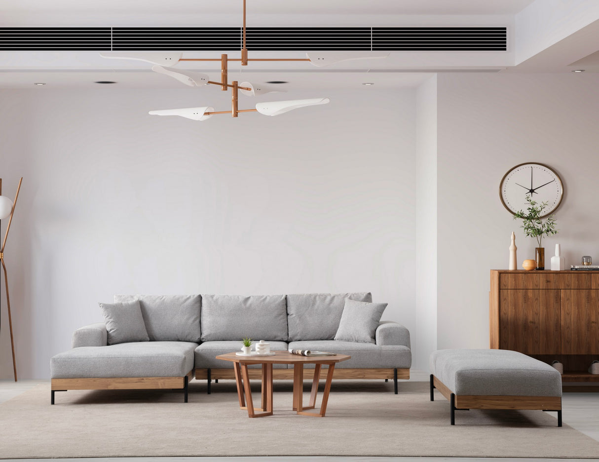 Moderne Ecksofa Links Eti Stoff Grau - Holzrahmen