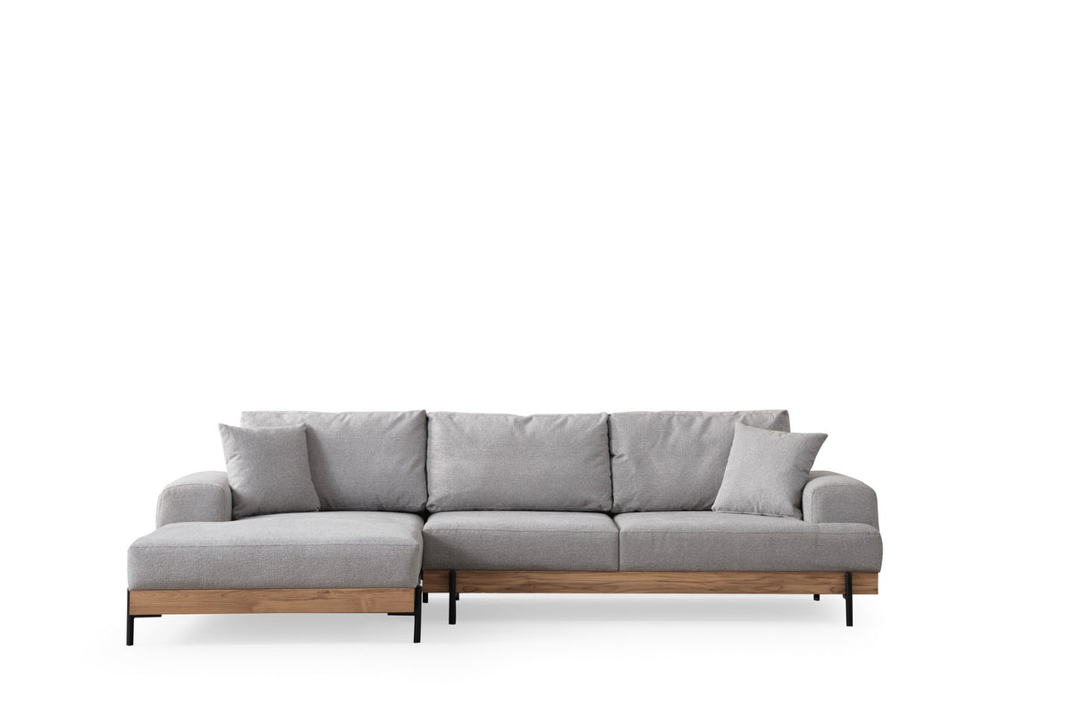 Moderne Ecksofa Links Eti Stoff Grau - Holzrahmen