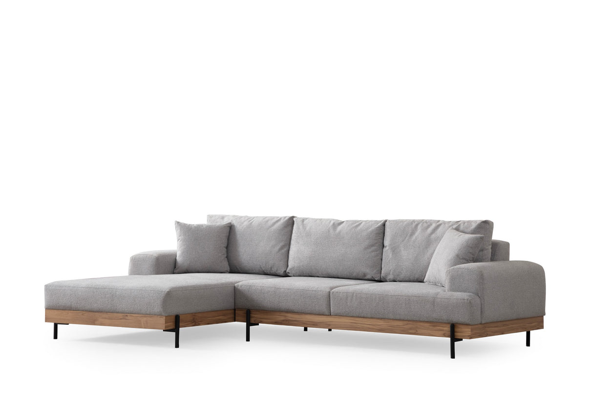 Moderne Ecksofa Links Eti Stoff Grau - Holzrahmen