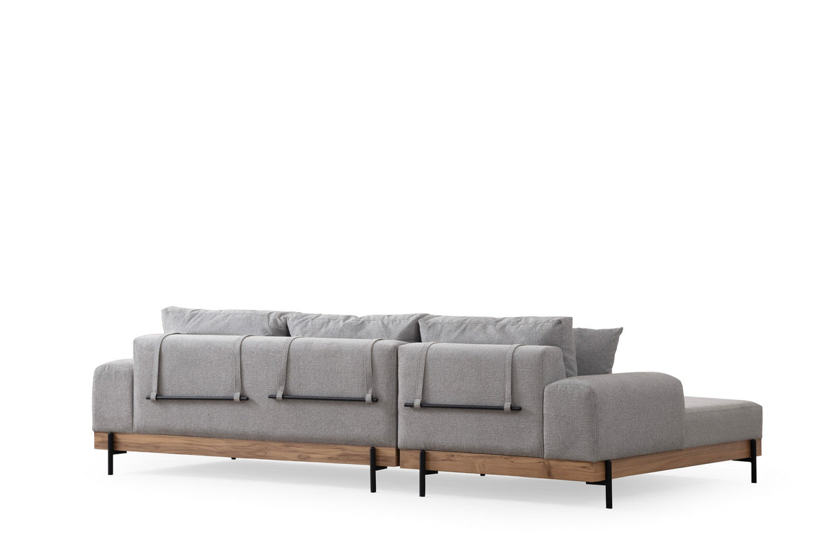 Moderne Ecksofa Links Eti Stoff Grau - Holzrahmen