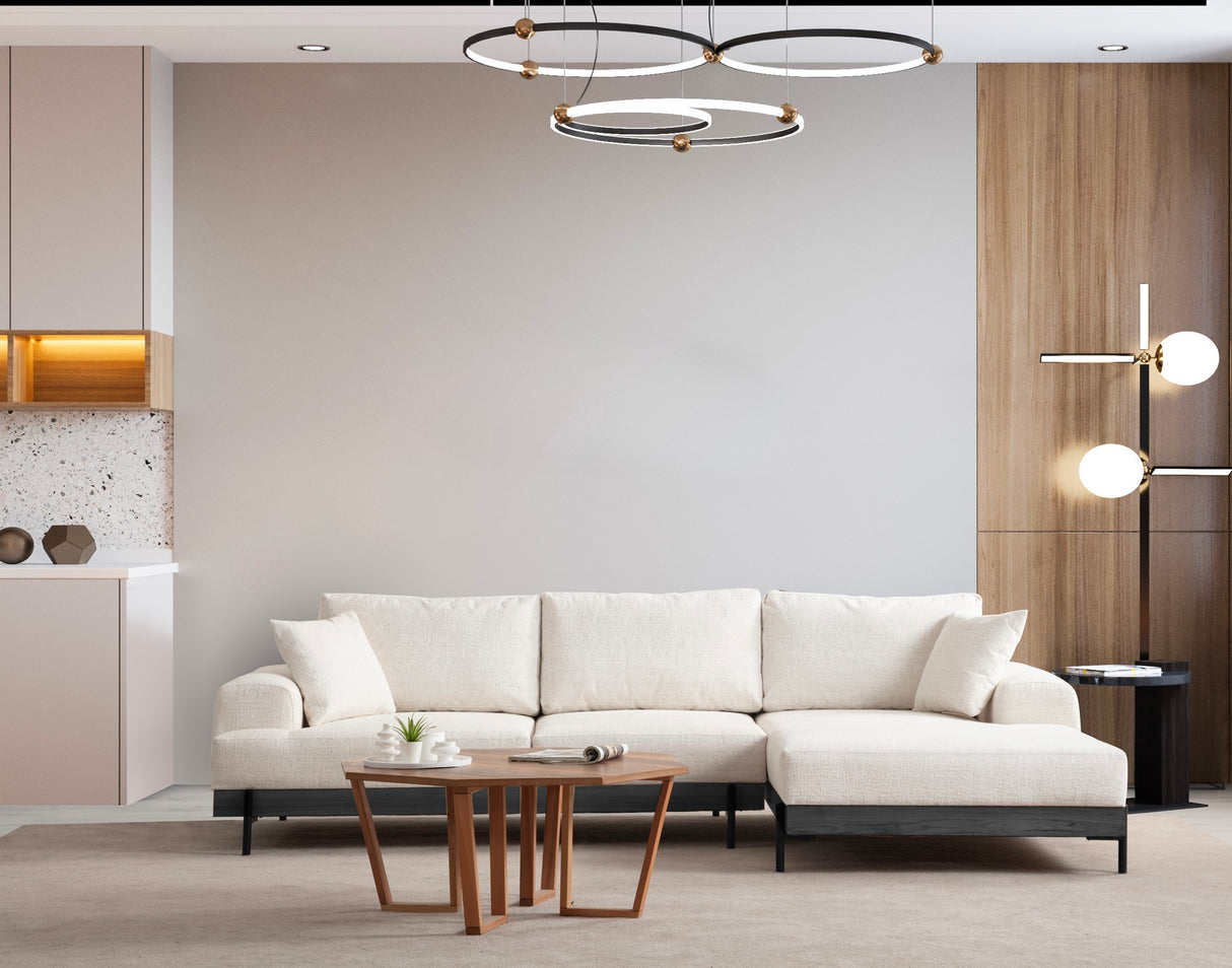 Moderne Ecksofa Rechts Eti Stoff Weiß - Schwarz Holzrahmen