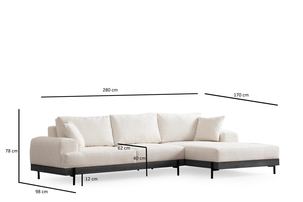 Moderne Ecksofa Rechts Eti Stoff Weiß - Schwarz Holzrahmen