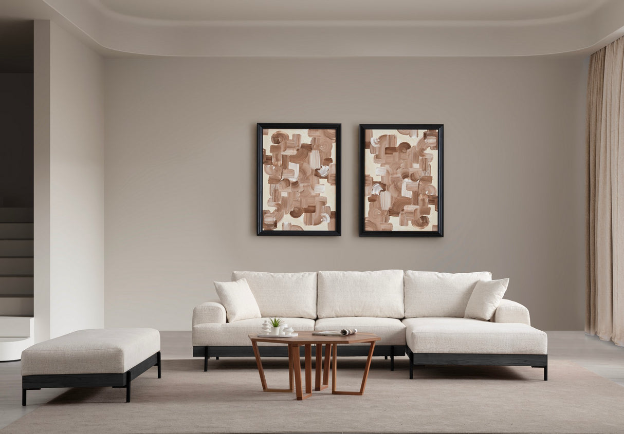 Moderne Ecksofa Rechts Eti Stoff Weiß - Schwarz Holzrahmen