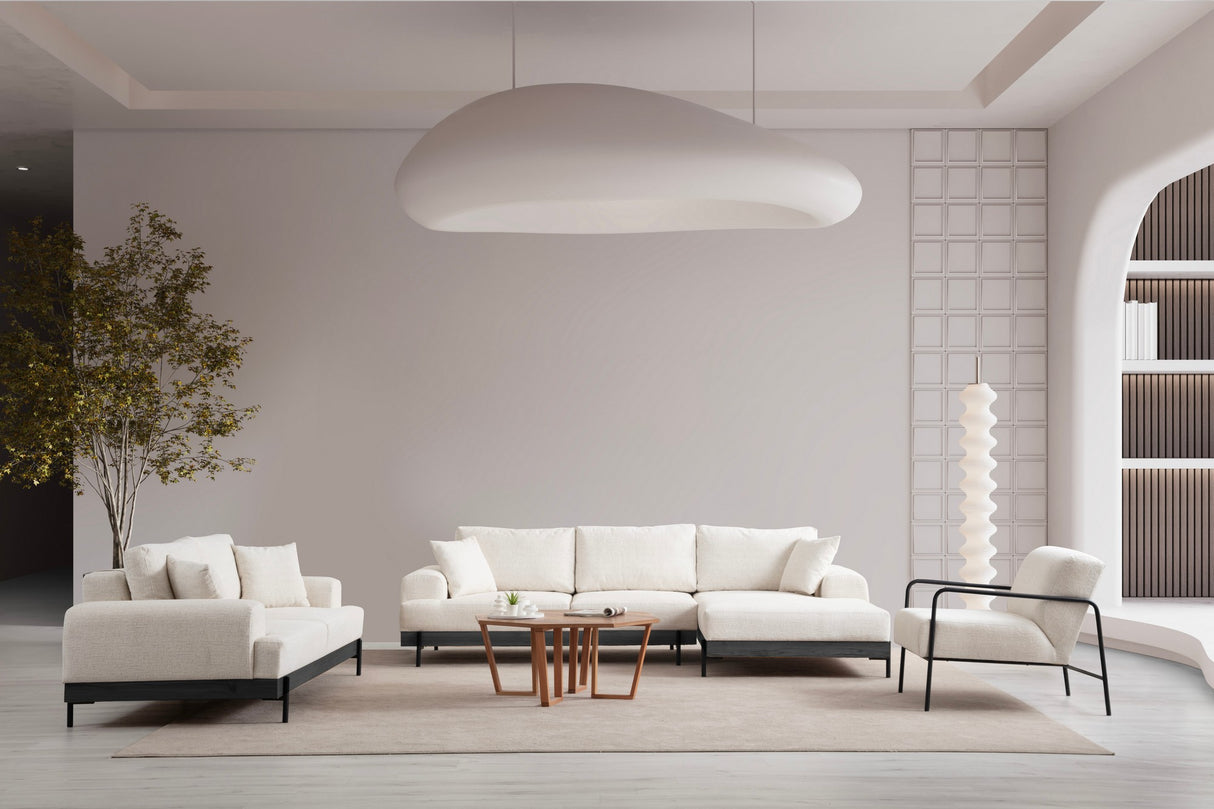 Moderne Ecksofa Rechts Eti Stoff Weiß - Schwarz Holzrahmen