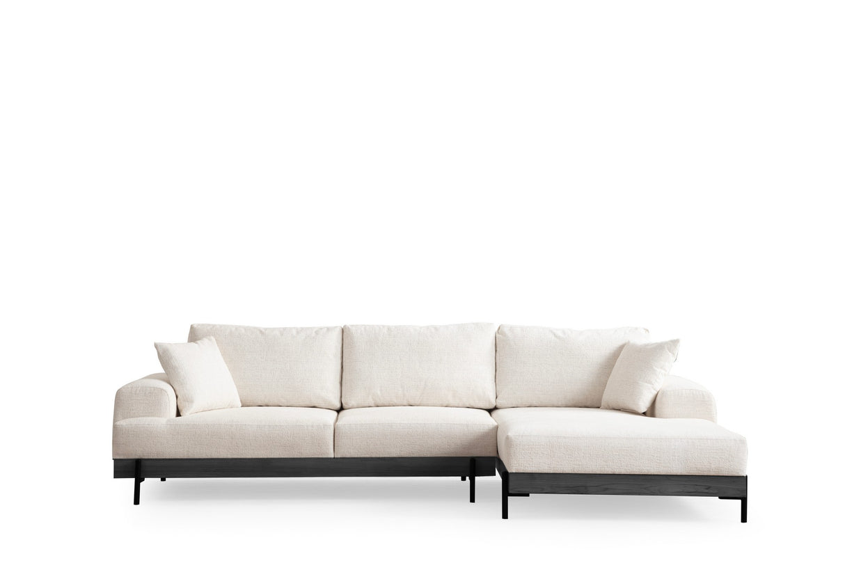 Moderne Ecksofa Rechts Eti Stoff Weiß - Schwarz Holzrahmen