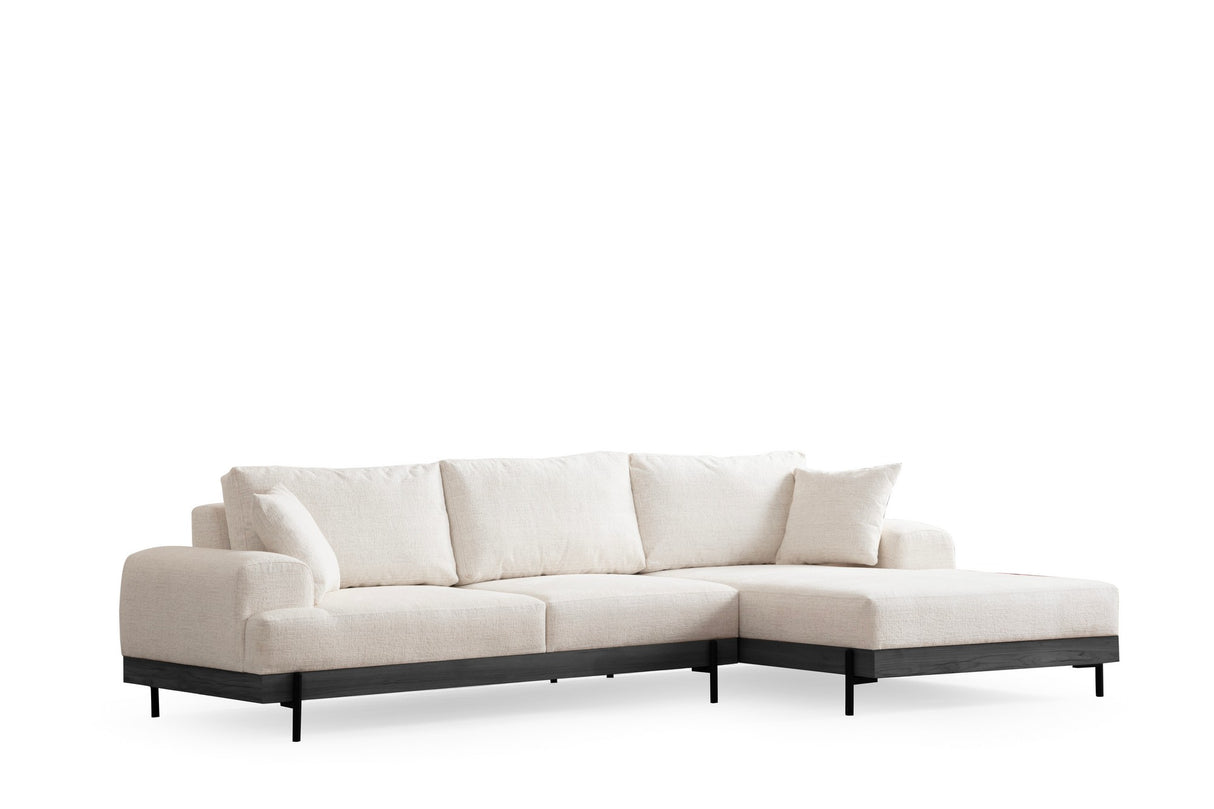 Moderne Ecksofa Rechts Eti Stoff Weiß - Schwarz Holzrahmen