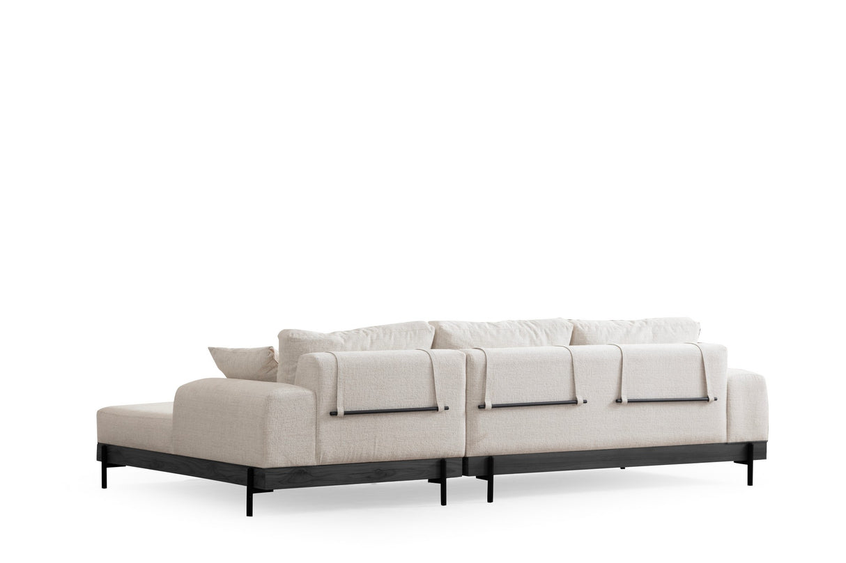 Moderne Ecksofa Rechts Eti Stoff Weiß - Schwarz Holzrahmen