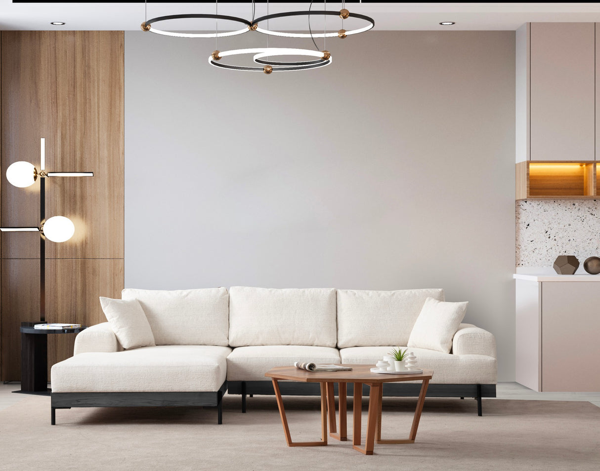 Moderne Ecksofa Links Eti Stoff Weiß - Schwarz Holzrahmen