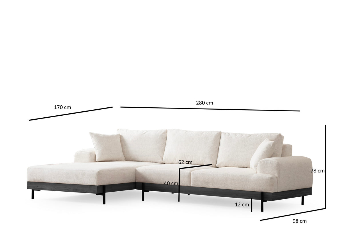 Moderne Ecksofa Links Eti Stoff Weiß - Schwarz Holzrahmen
