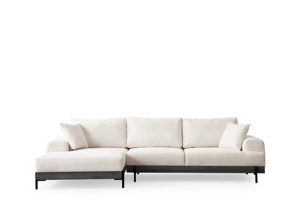 Moderne Ecksofa Links Eti Stoff Weiß - Schwarz Holzrahmen