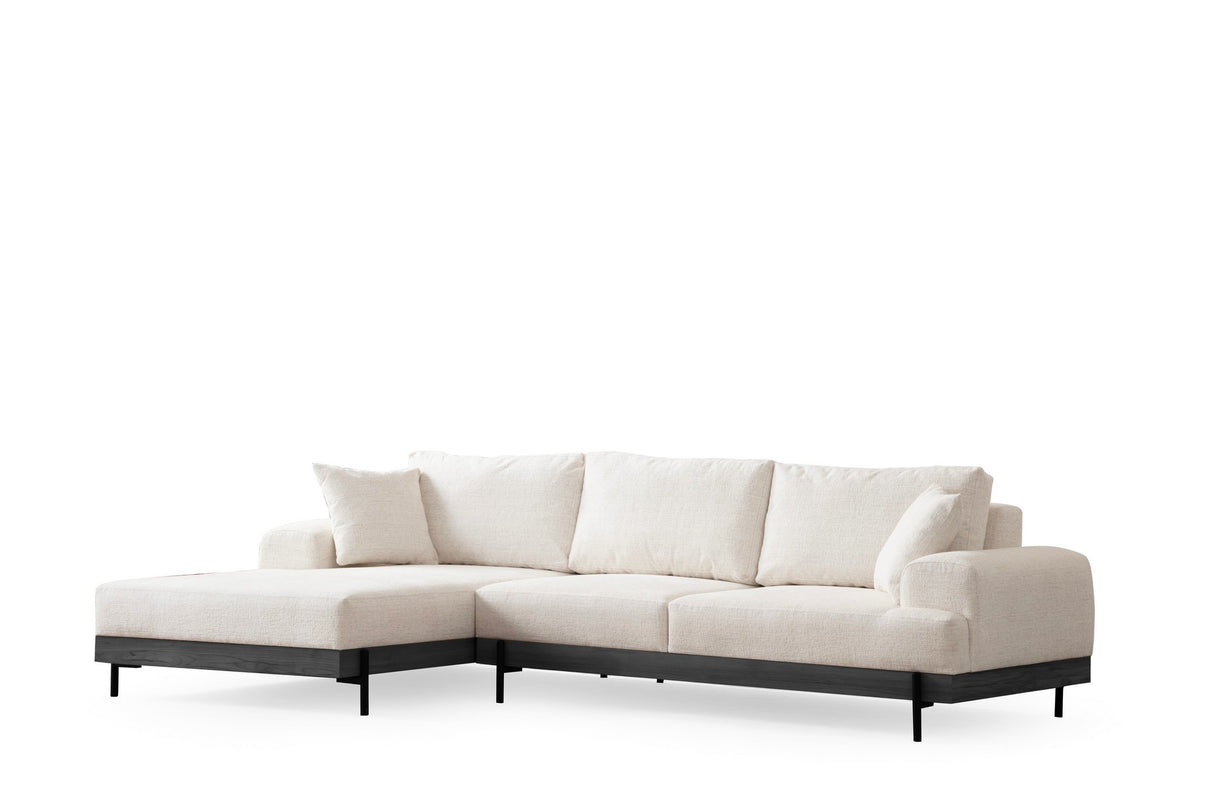 Moderne Ecksofa Links Eti Stoff Weiß - Schwarz Holzrahmen