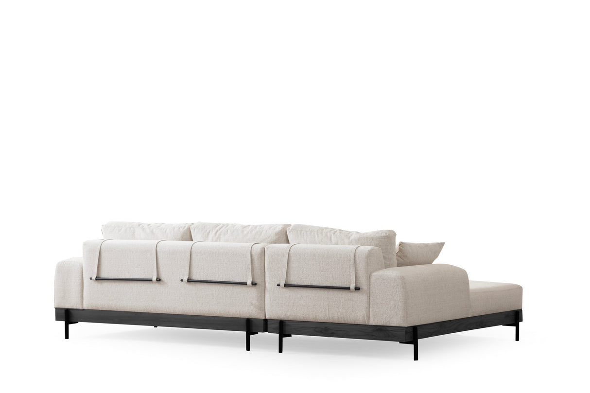 Moderne Ecksofa Links Eti Stoff Weiß - Schwarz Holzrahmen