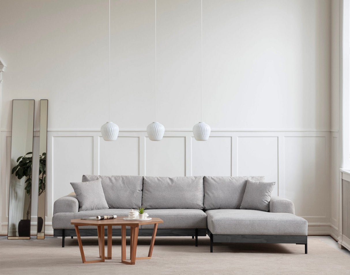 Moderne Ecksofa Rechts Eti Stoff Grau - Schwarzes Gestell