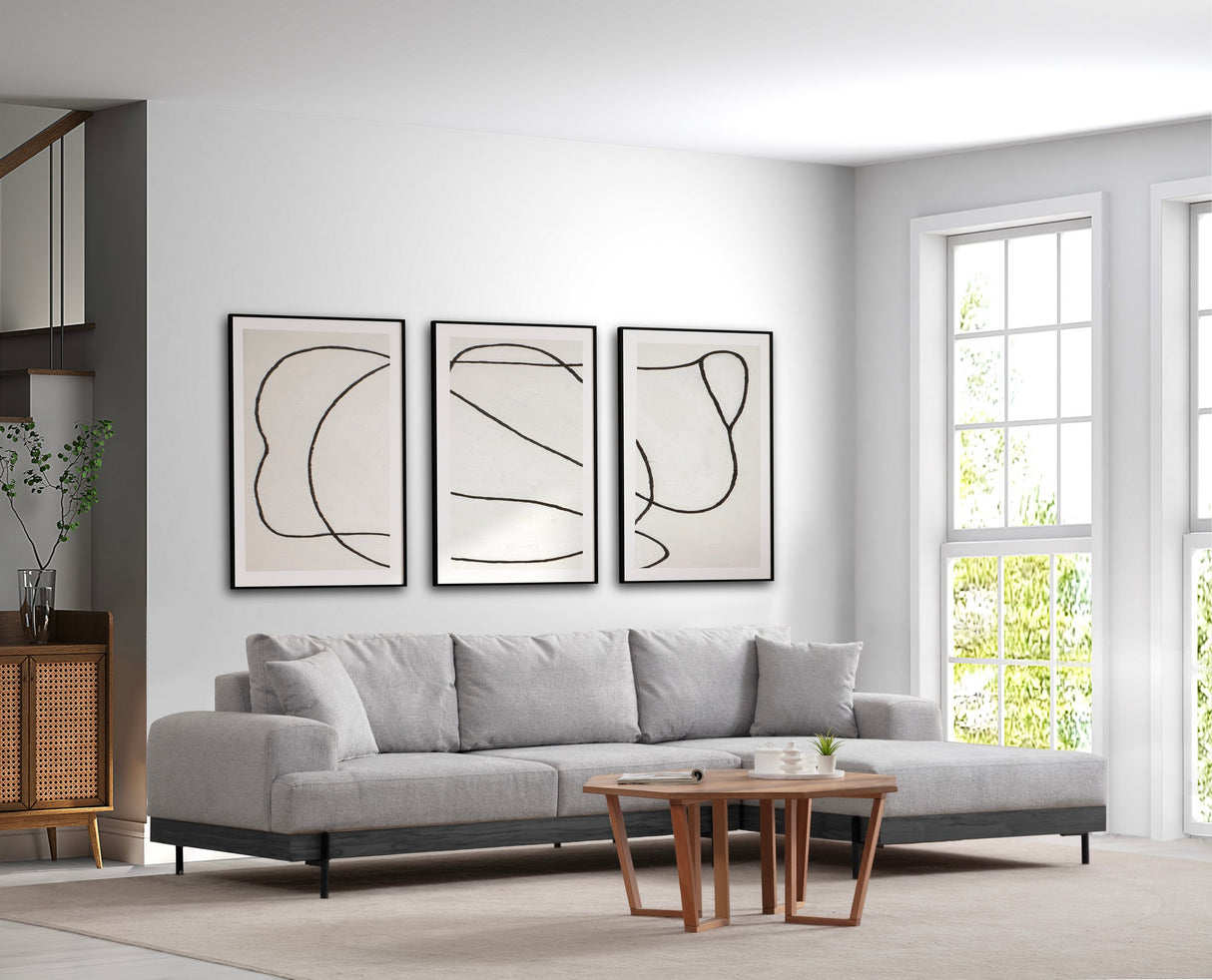 Moderne Ecksofa Rechts Eti Stoff Grau - Schwarzes Gestell