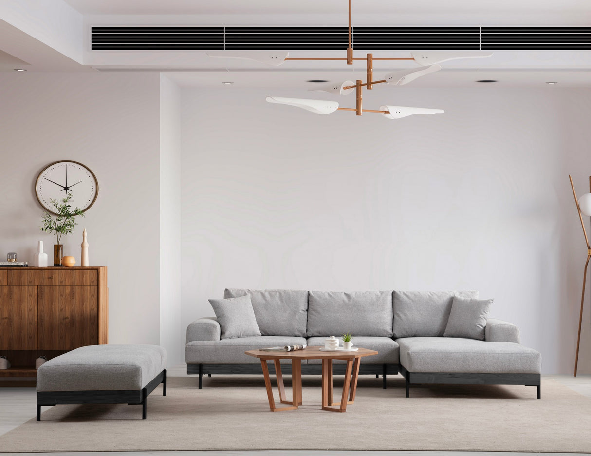 Moderne Ecksofa Rechts Eti Stoff Grau - Schwarzes Gestell