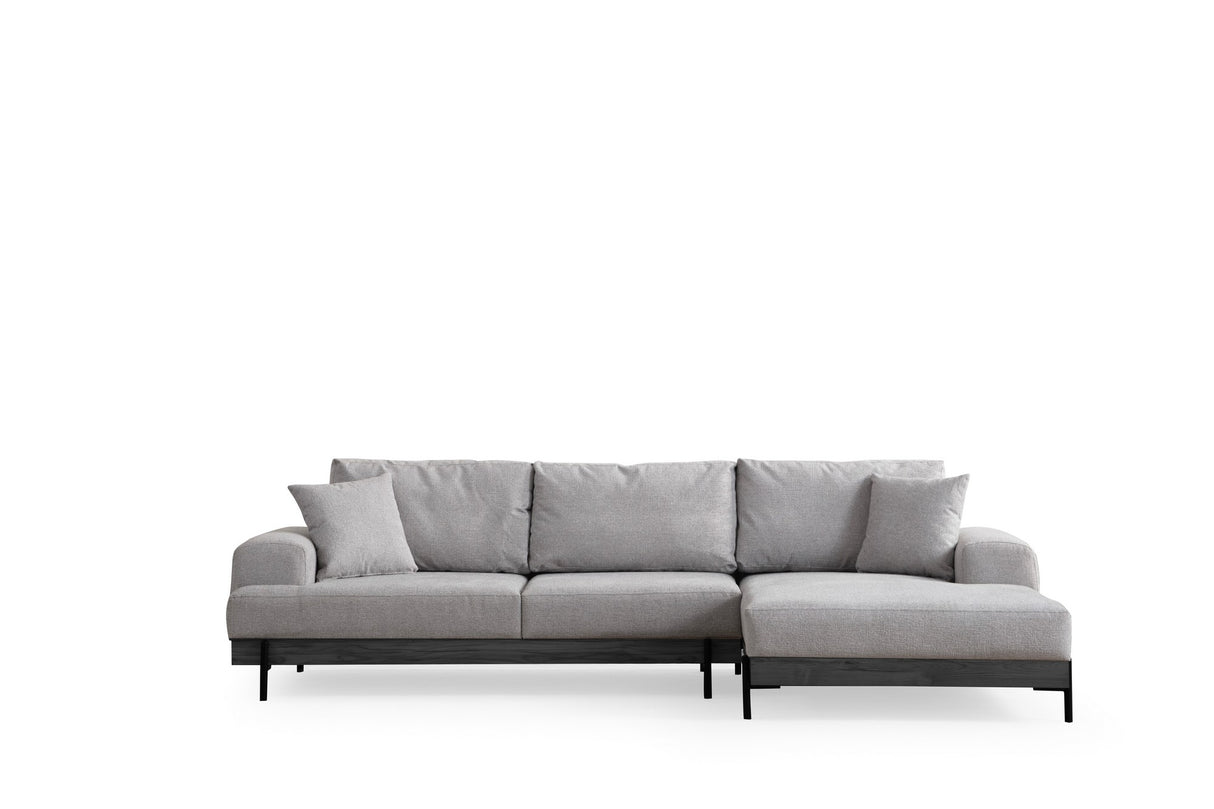 Moderne Ecksofa Rechts Eti Stoff Grau - Schwarzes Gestell