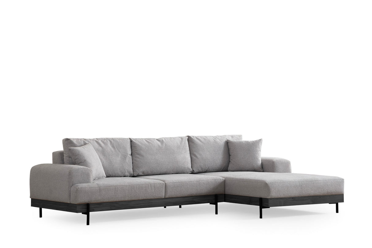 Moderne Ecksofa Rechts Eti Stoff Grau - Schwarzes Gestell