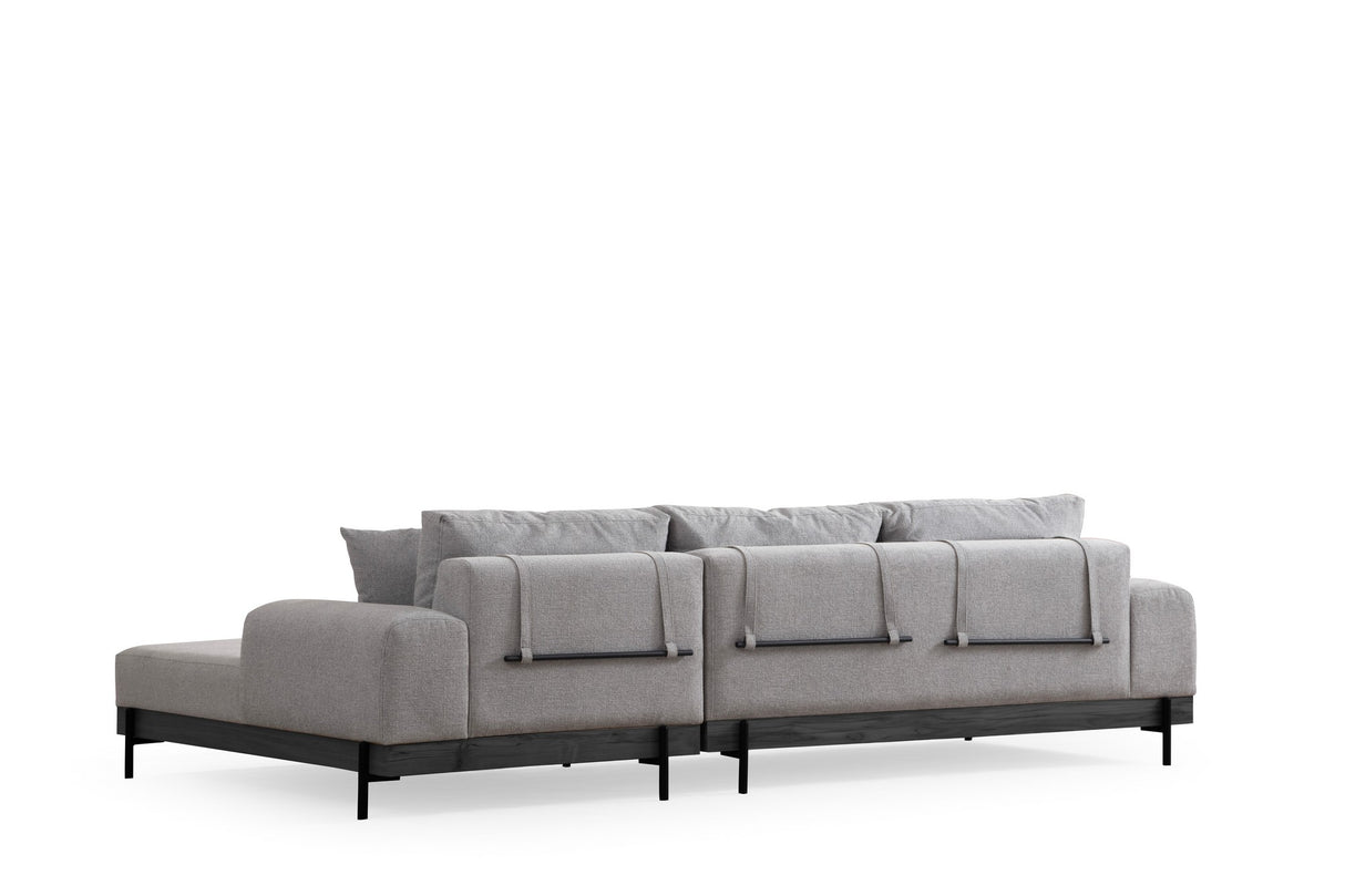 Moderne Ecksofa Rechts Eti Stoff Grau - Schwarzes Gestell