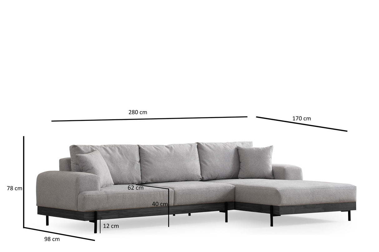 Moderne Ecksofa Rechts Eti Stoff Grau - Schwarzes Gestell