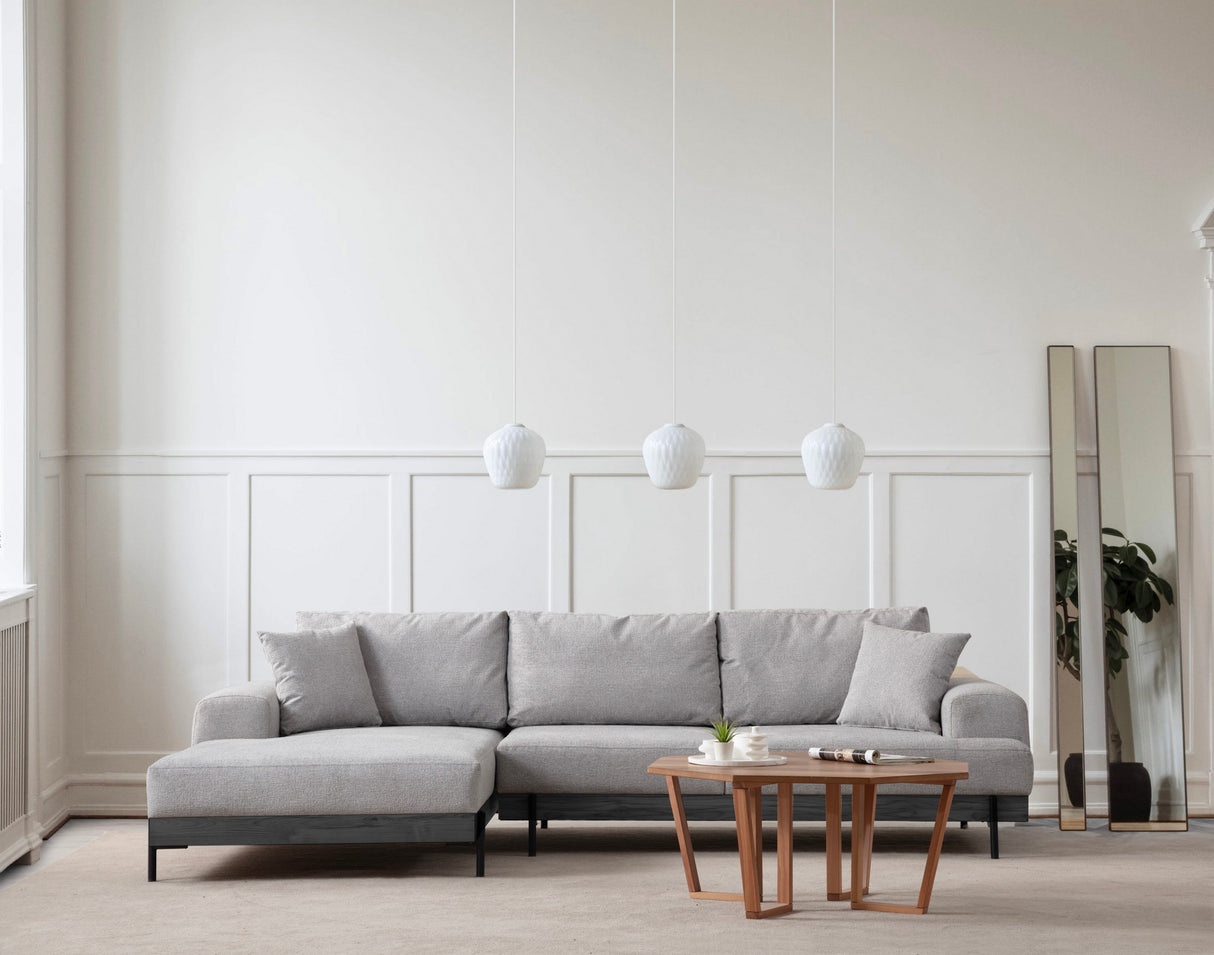 Moderne Ecksofa Links Eti Stoff Grau - Schwarz Holzrahmen
