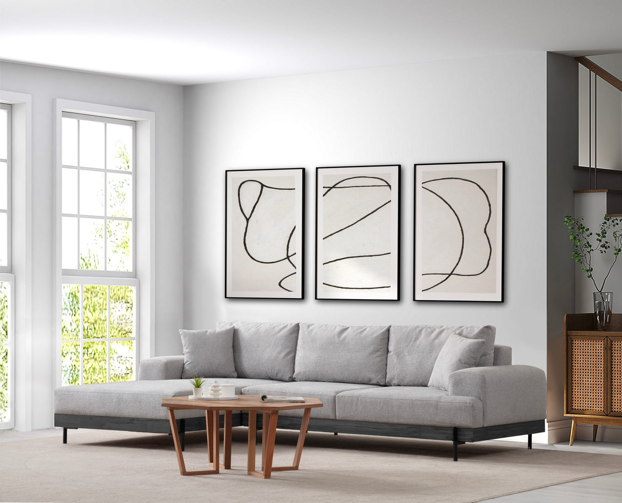 Moderne Ecksofa Links Eti Stoff Grau - Schwarz Holzrahmen