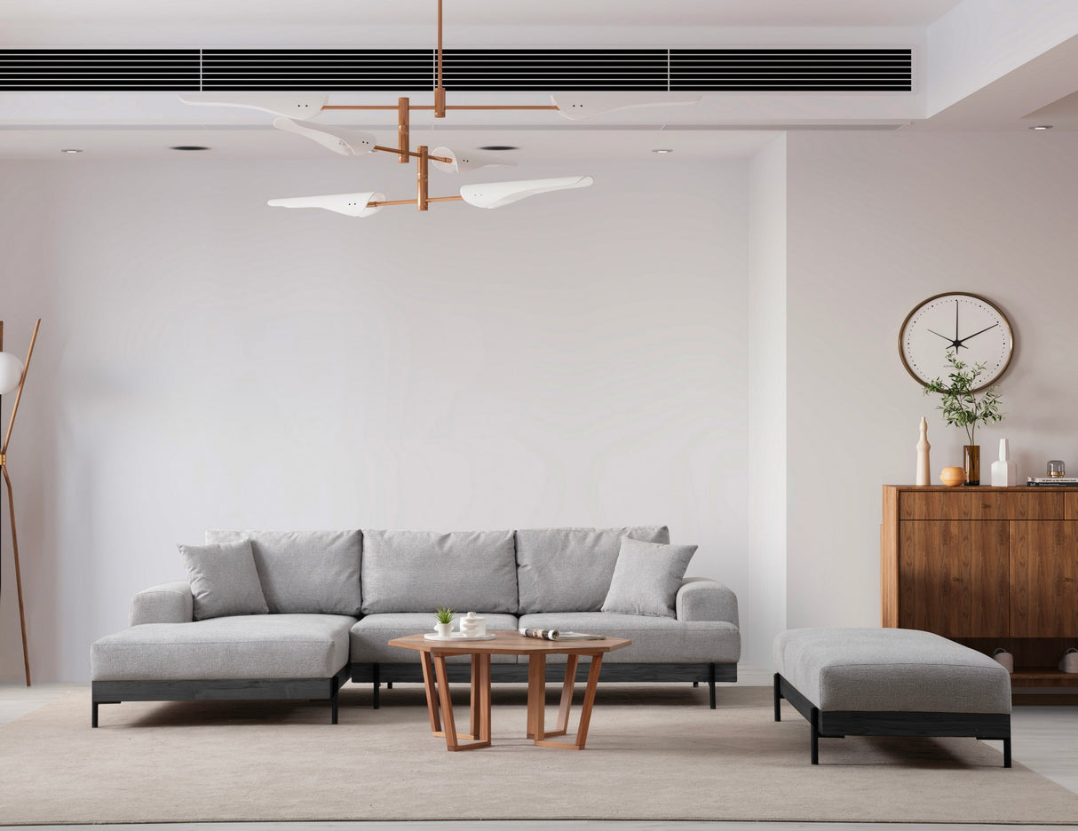 Moderne Ecksofa Links Eti Stoff Grau - Schwarz Holzrahmen